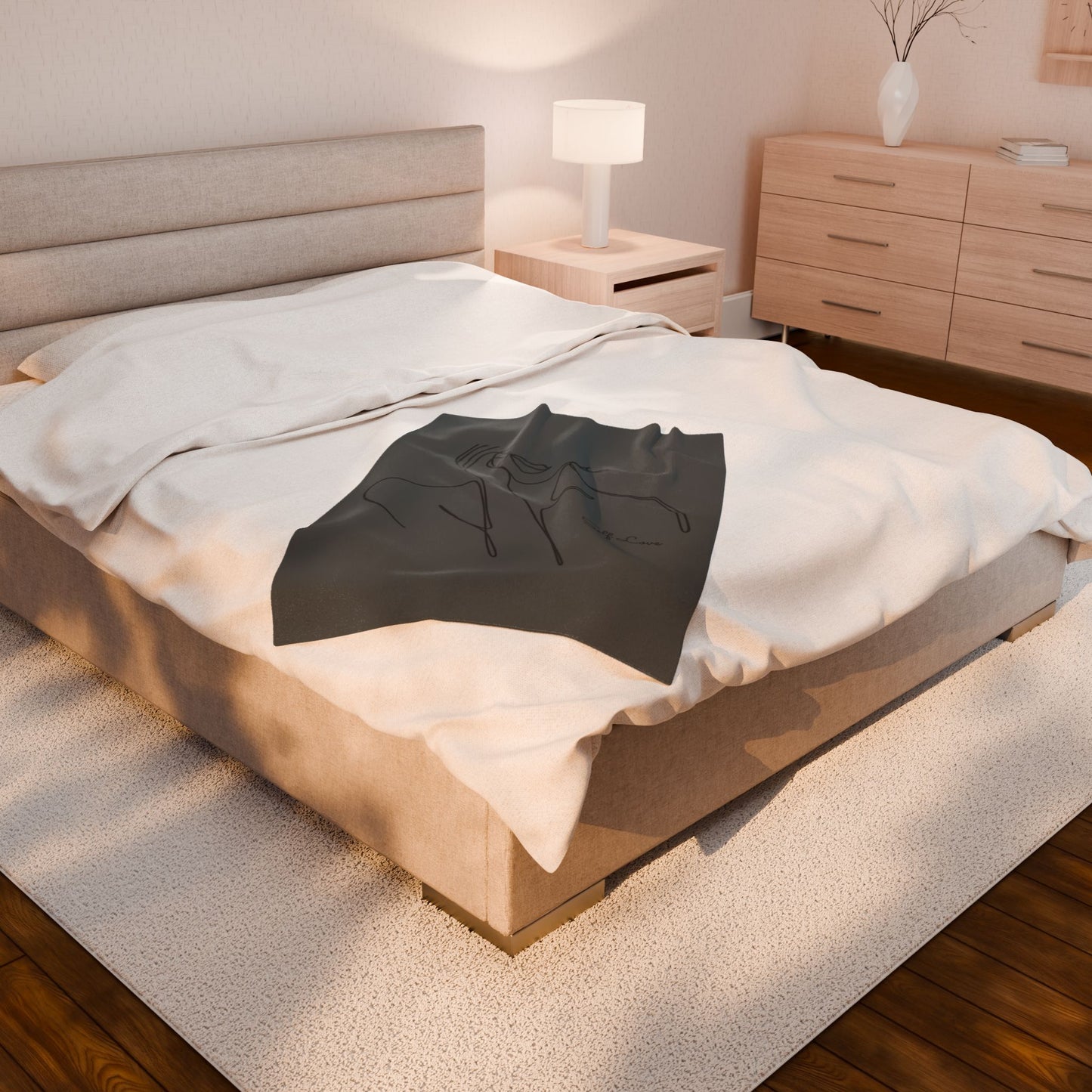 Minimal Line Art Velvet Plush Blanket — "Self Love" Cozy Throw