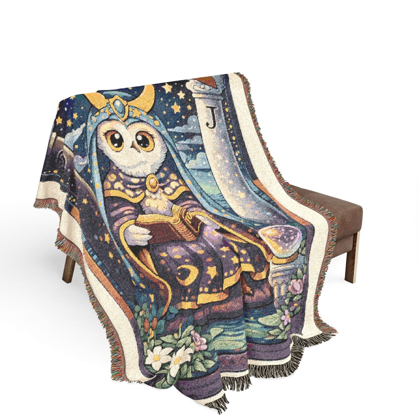 High Priestess Owl Tarot Card Woven Blanket/Throw