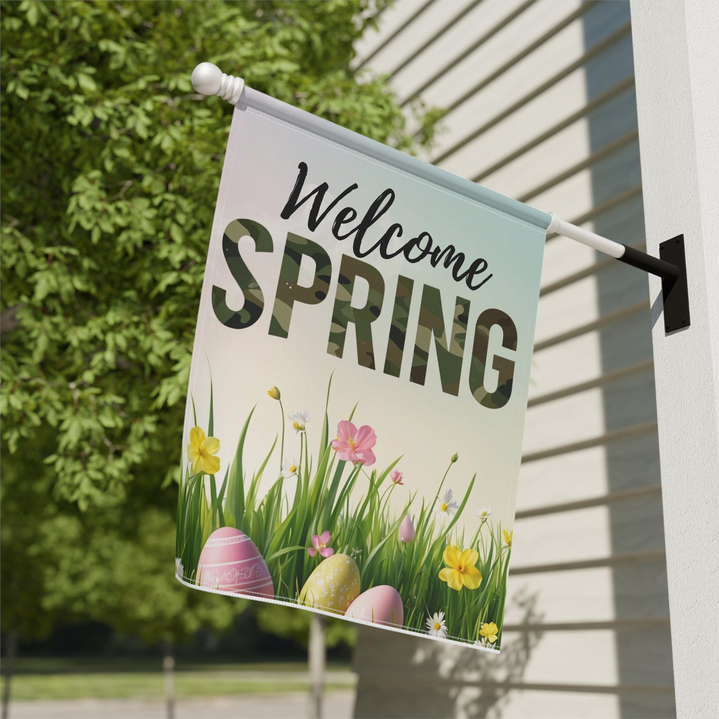 Welcome Spring Garden Banner Army Fatigue