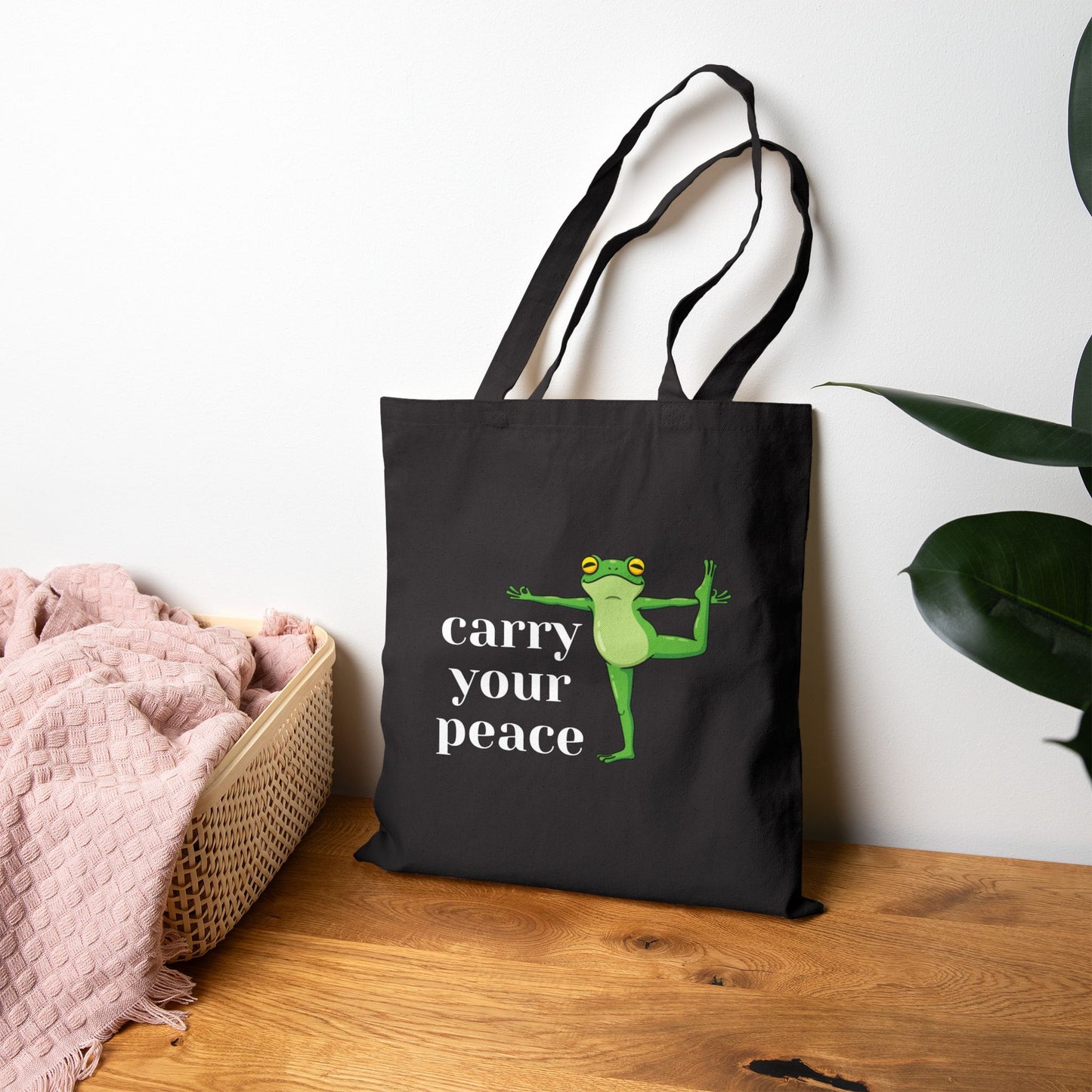 'Carry Your Peace' Yoga Frog Canvas Tote