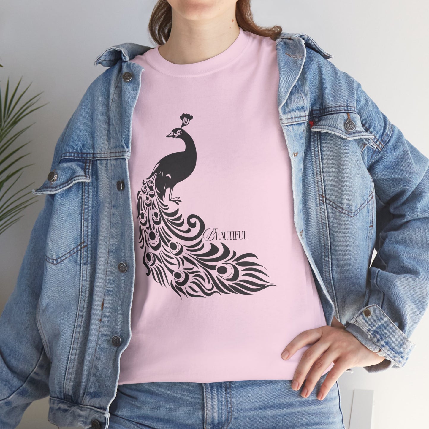 Peacock Black Feather Graphic T-Shirt