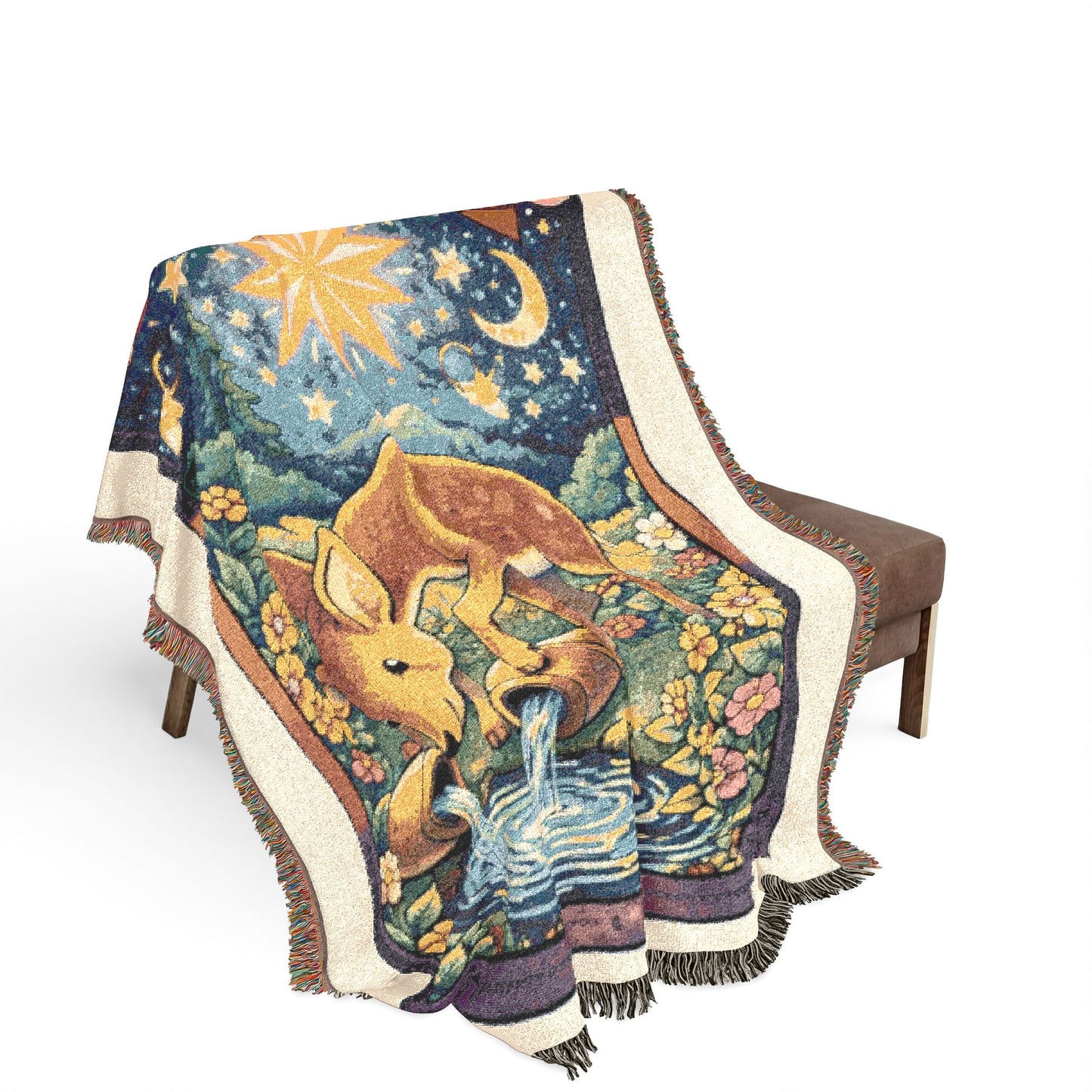The Star Tarot Card (Deer) Woven Blanket/Throw