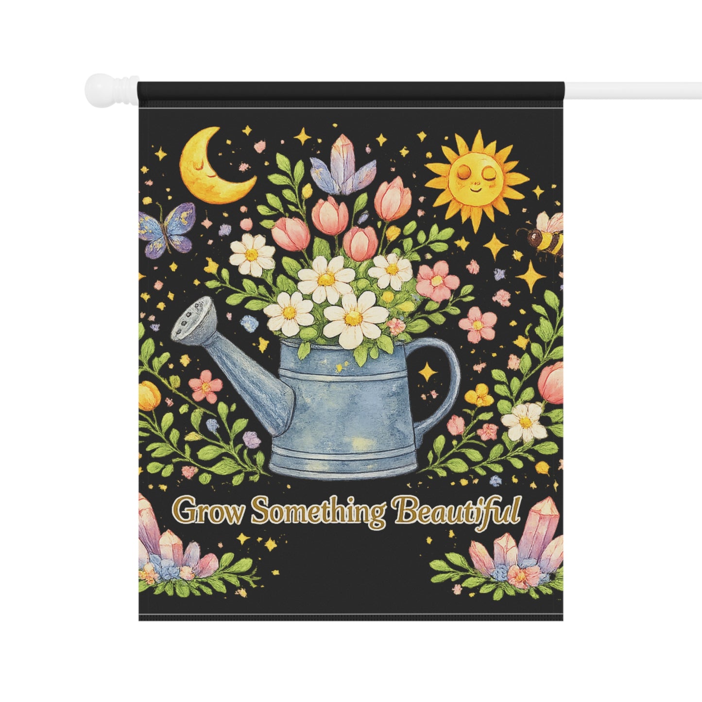 "Grow Something Beautiful" Watering Can Garden Flag/House Banner