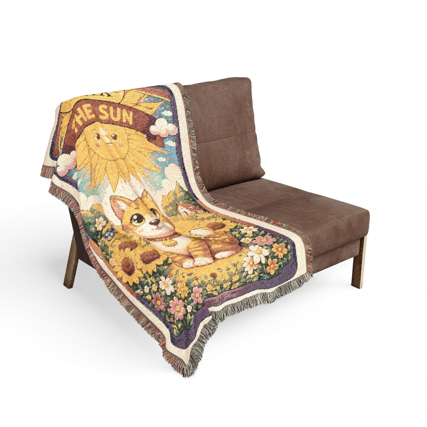 The Sun Tarot Card Cat Woven Blanket or Tapestry Throw