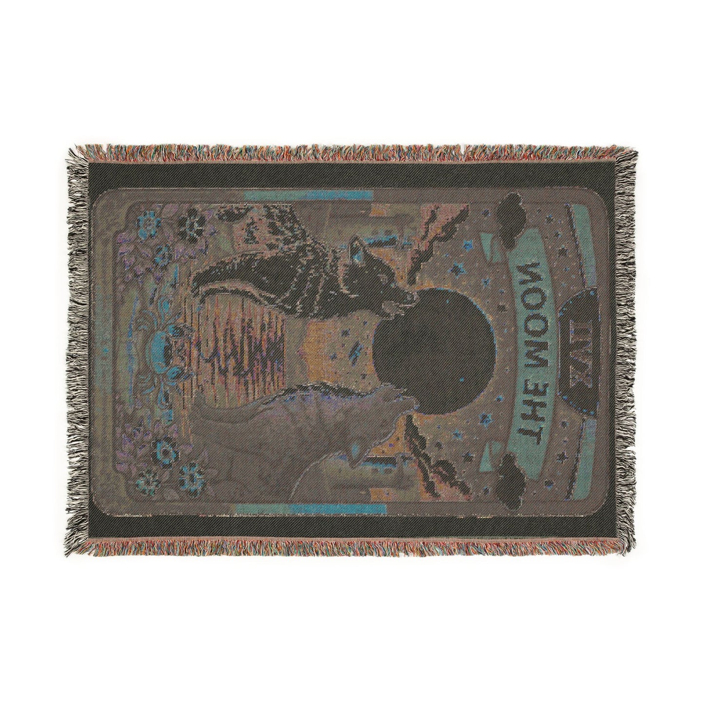 The Moon Tarot Card (Wolves) Woven Blanket/Throw