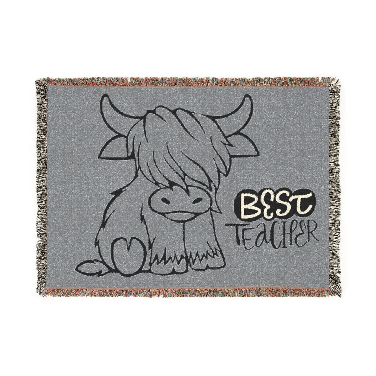 Highland Cow "Best Teacher" Woven Blanket — Cozy Teacher Appreciation Throw