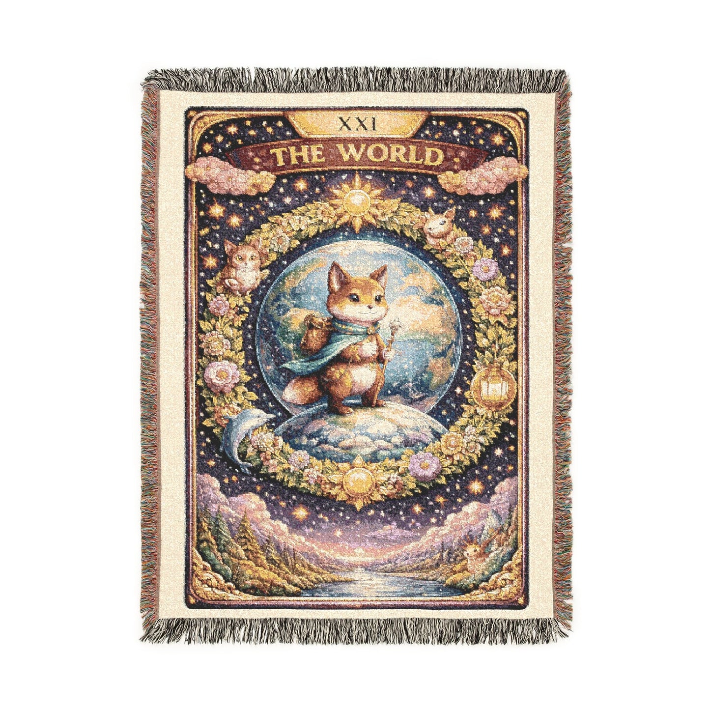 The World Tarot Card Fox Woven Blanket/Throw - 100% Cotton