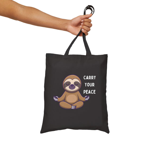 "Carry Your Peace" Meditation Sloth Canvas Tote