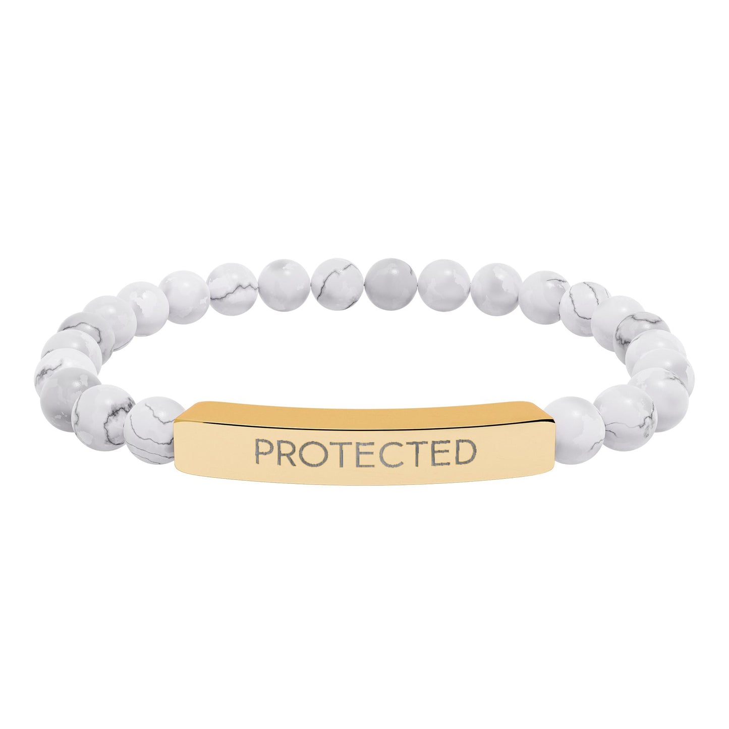 "Protected" Engraved Howlite or Onyx Stretch Stone Bracelet | Graduation Gift