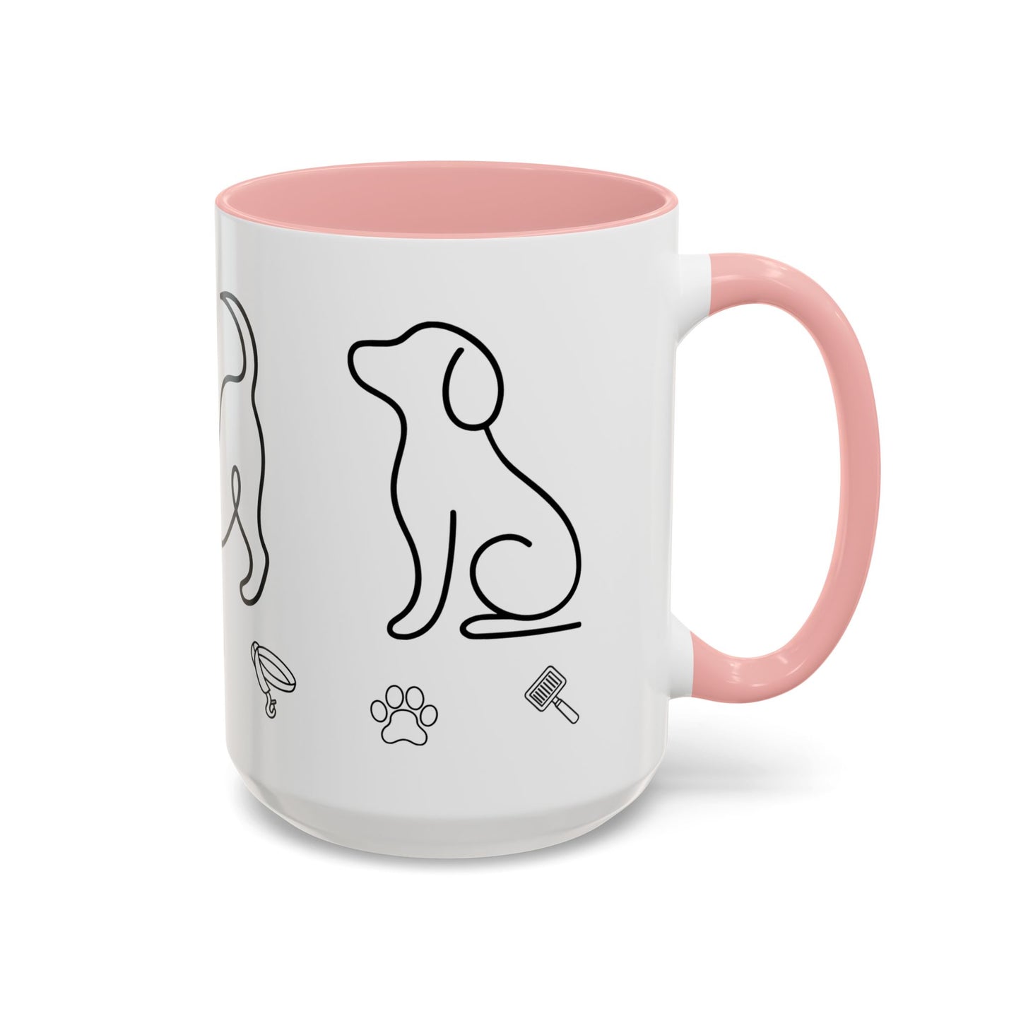 Dog Line Art Accent Coffee Mug — Minimal Paw & Pet Icons (11/15oz)