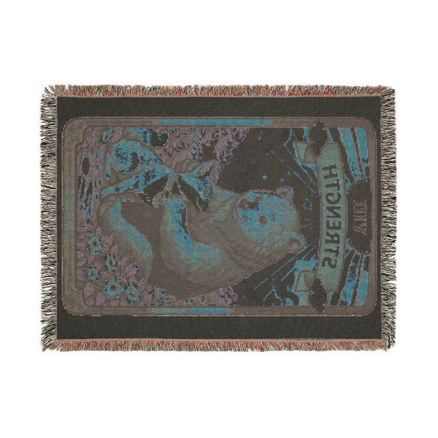 Strength Tarot Card (Bear) Woven Blanket/Tarot