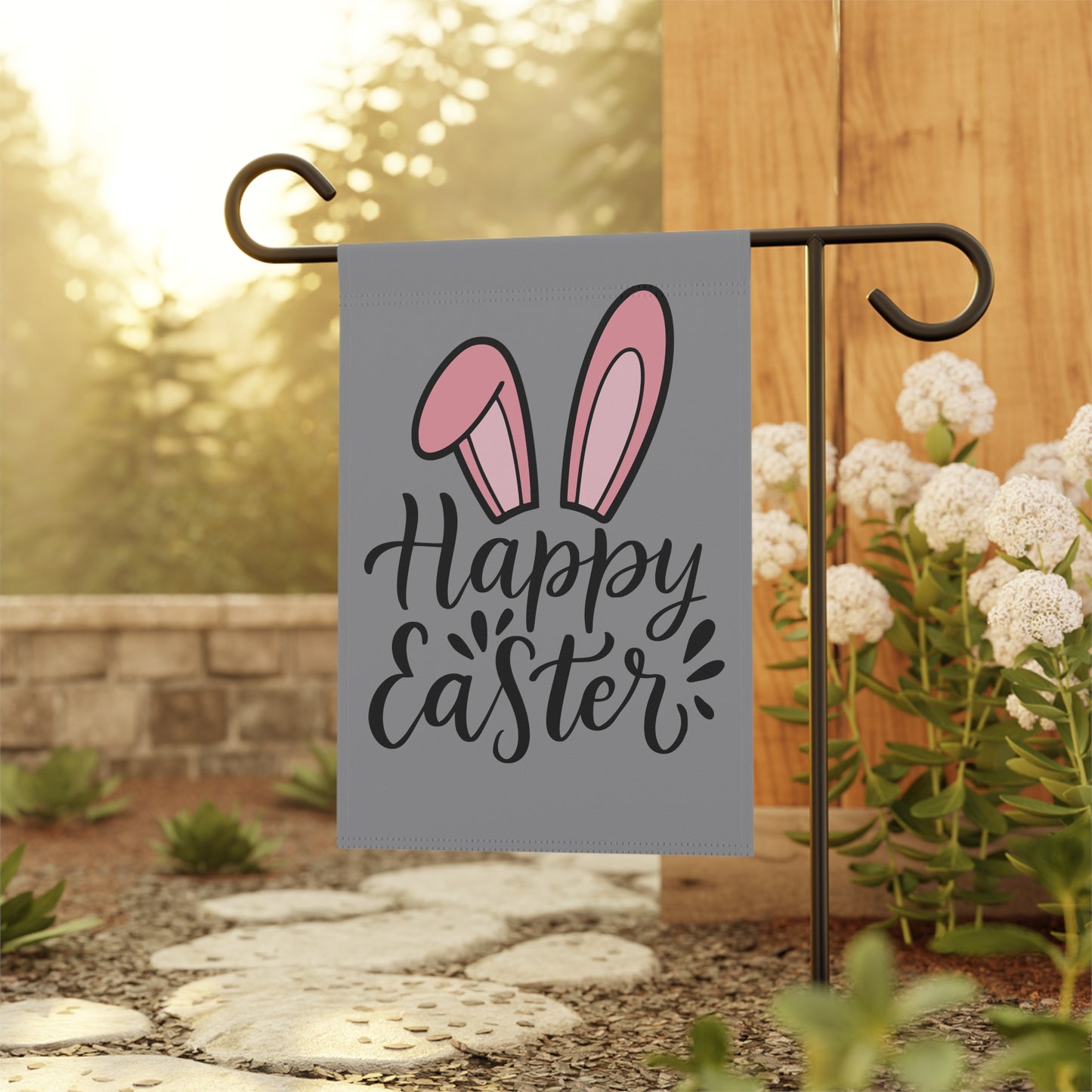 Easter Garden Flag - "Happy Easter" Bunny Ears Yard Banner