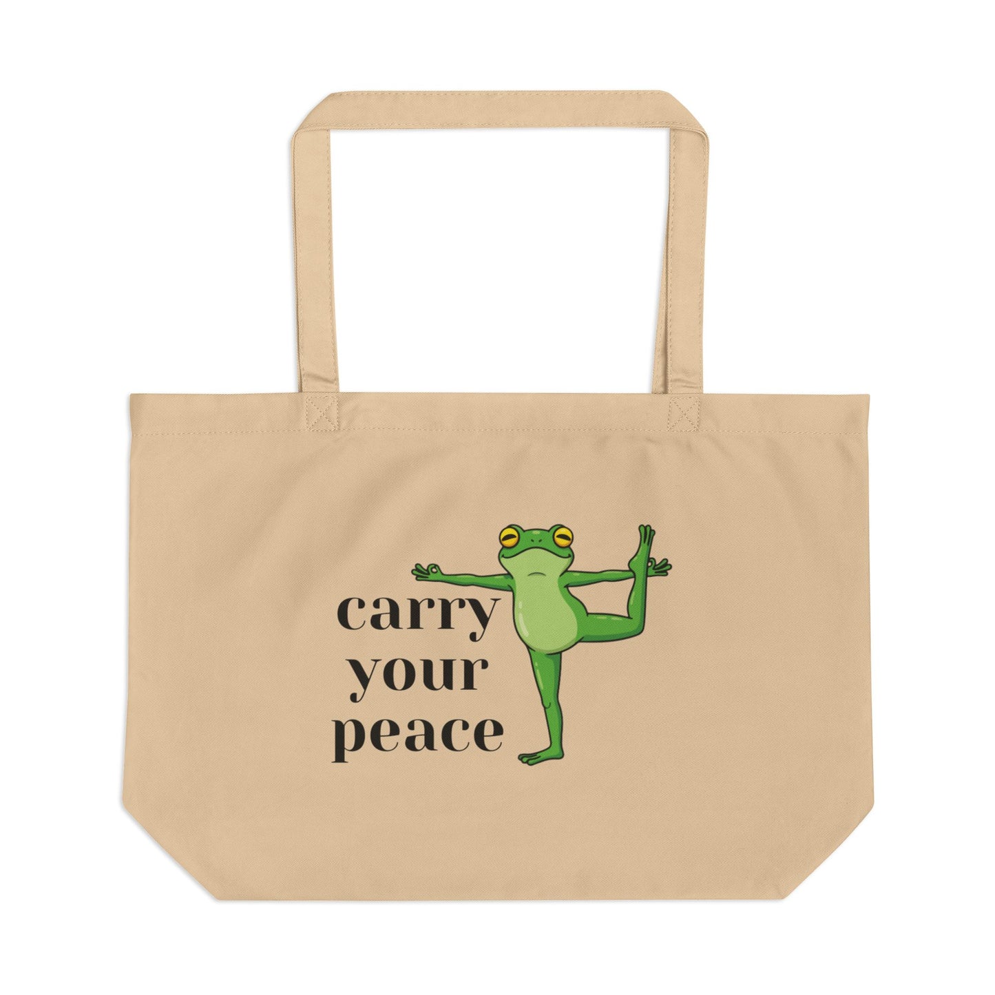 Large Eco Tote — "Carry Your Peace" Yoga Frog