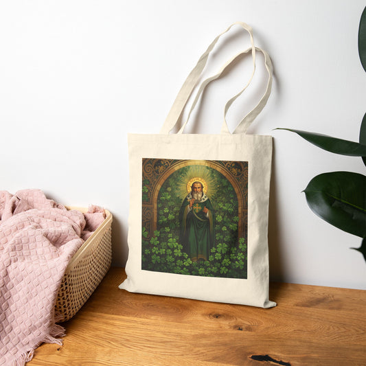 St. Patrick's Art Tote Bag – Shamrock Prayer Cotton Canvas Tote