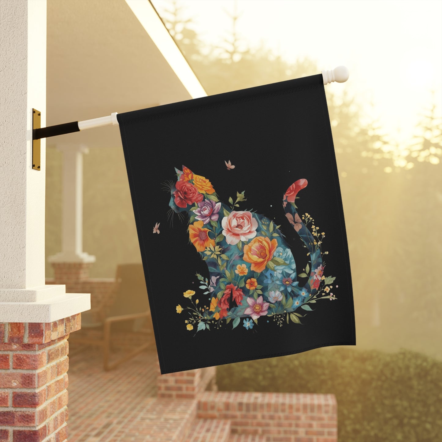Floral Cat Garden Flag /House Banner