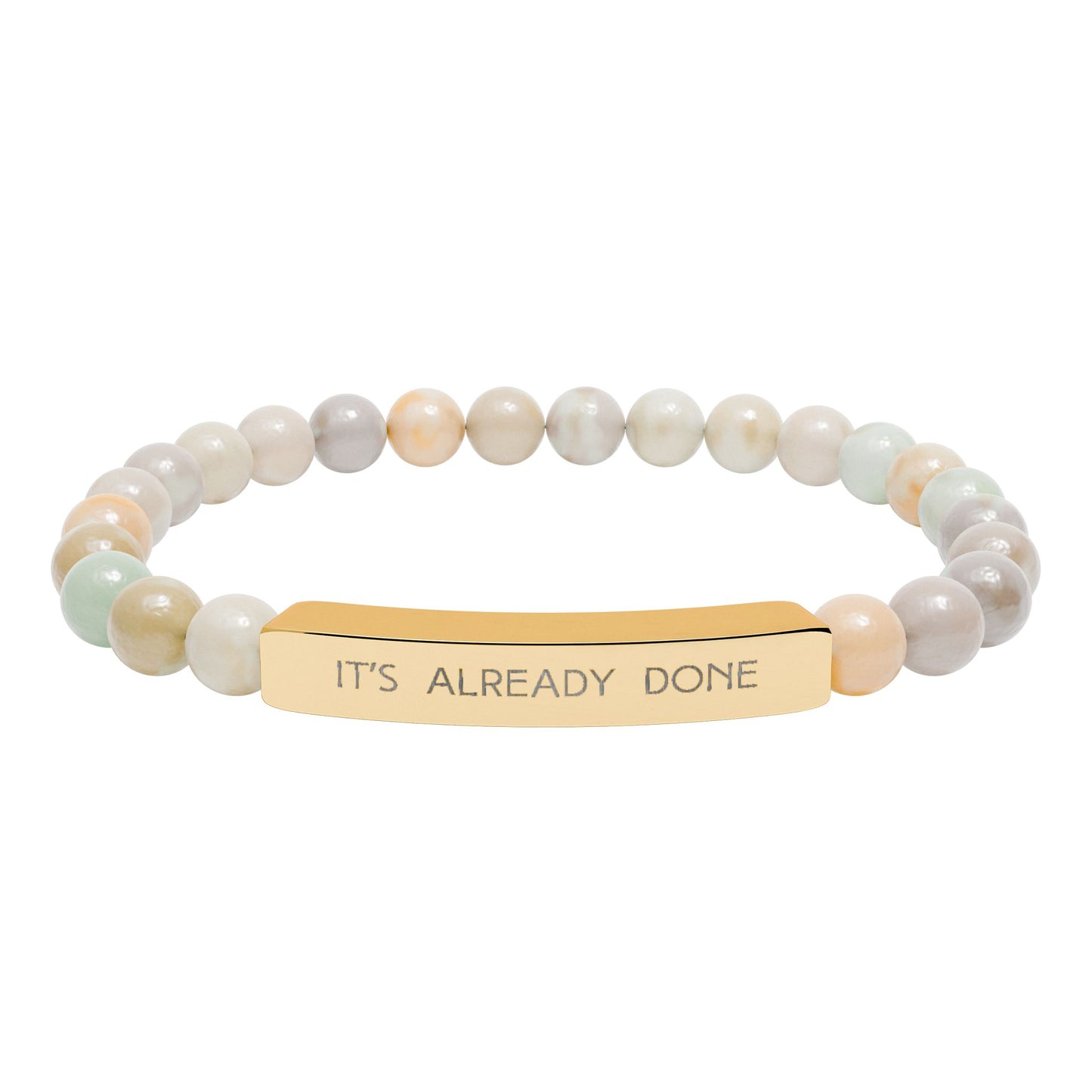 Engraved Natural Stone Bar Bracelet — “IT'S ALREADY DONE” Stretch Beaded Bracelet | Graduation | Promotion Gift