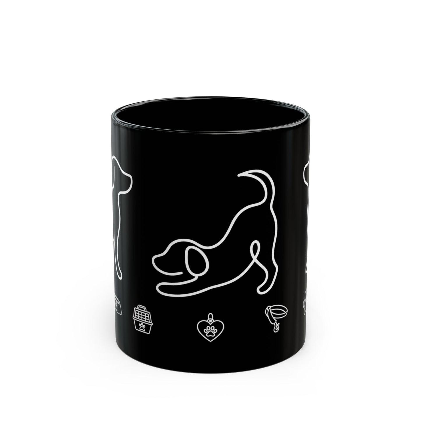 Black Dog Paw Print Mug — Neon Outline Pet Lover Coffee Cup (11oz, 15oz)