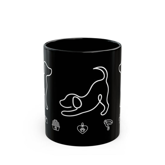 Black Dog Paw Print Mug — Neon Outline Pet Lover Coffee Cup (11oz, 15oz)