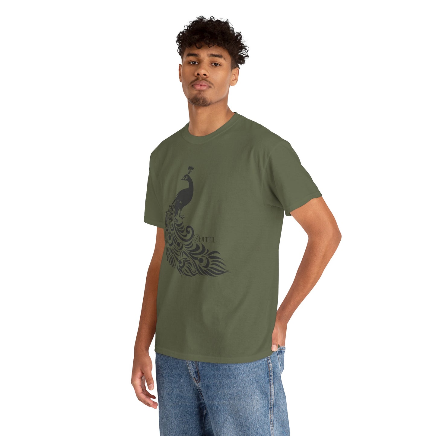Peacock Black Feather Graphic T-Shirt
