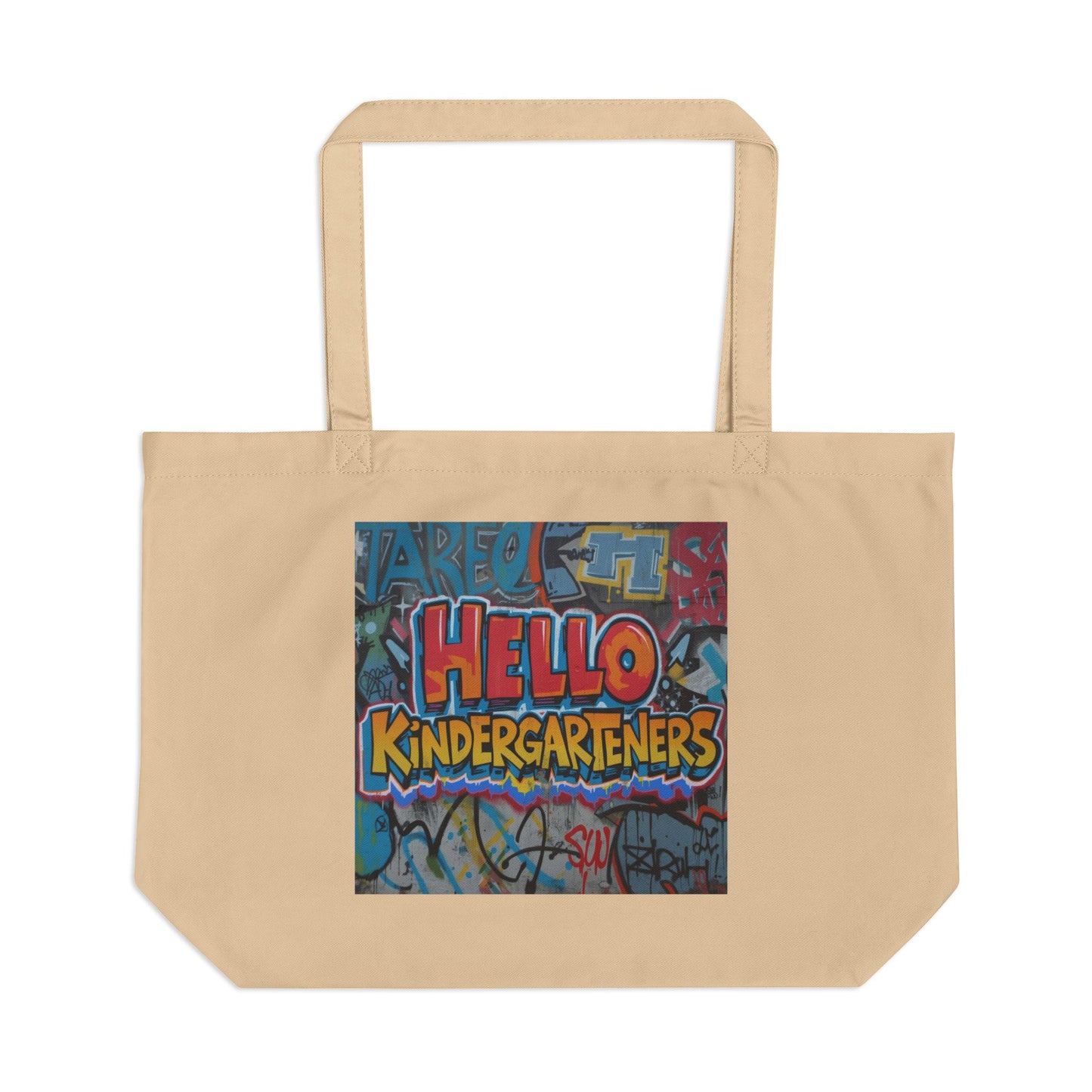 Hello Kindergarteners Eco Tote — Colorful Graffiti Teacher Canvas Bag