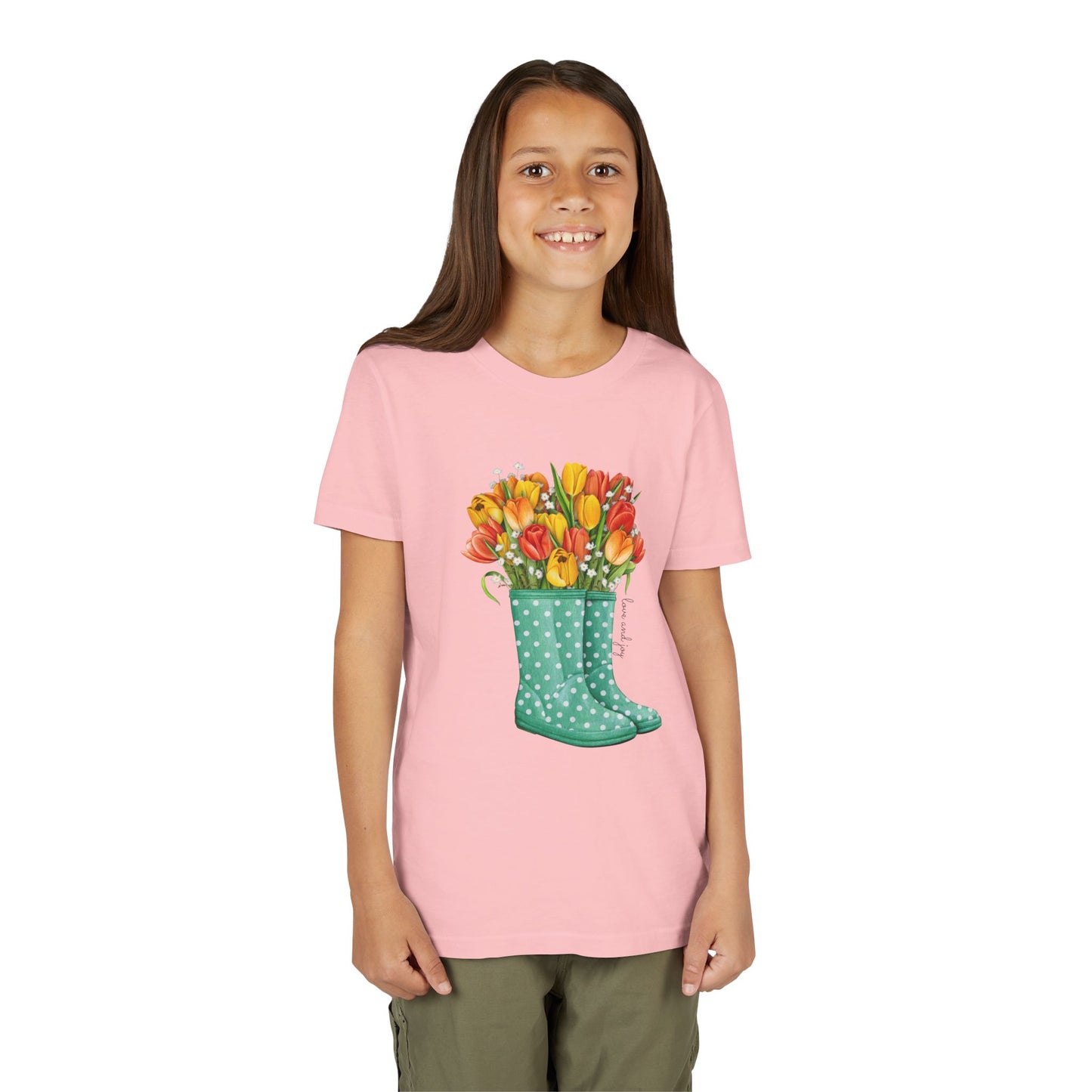 Polka Dot Rainboot Bouquet Graphic Youth T-Shirt