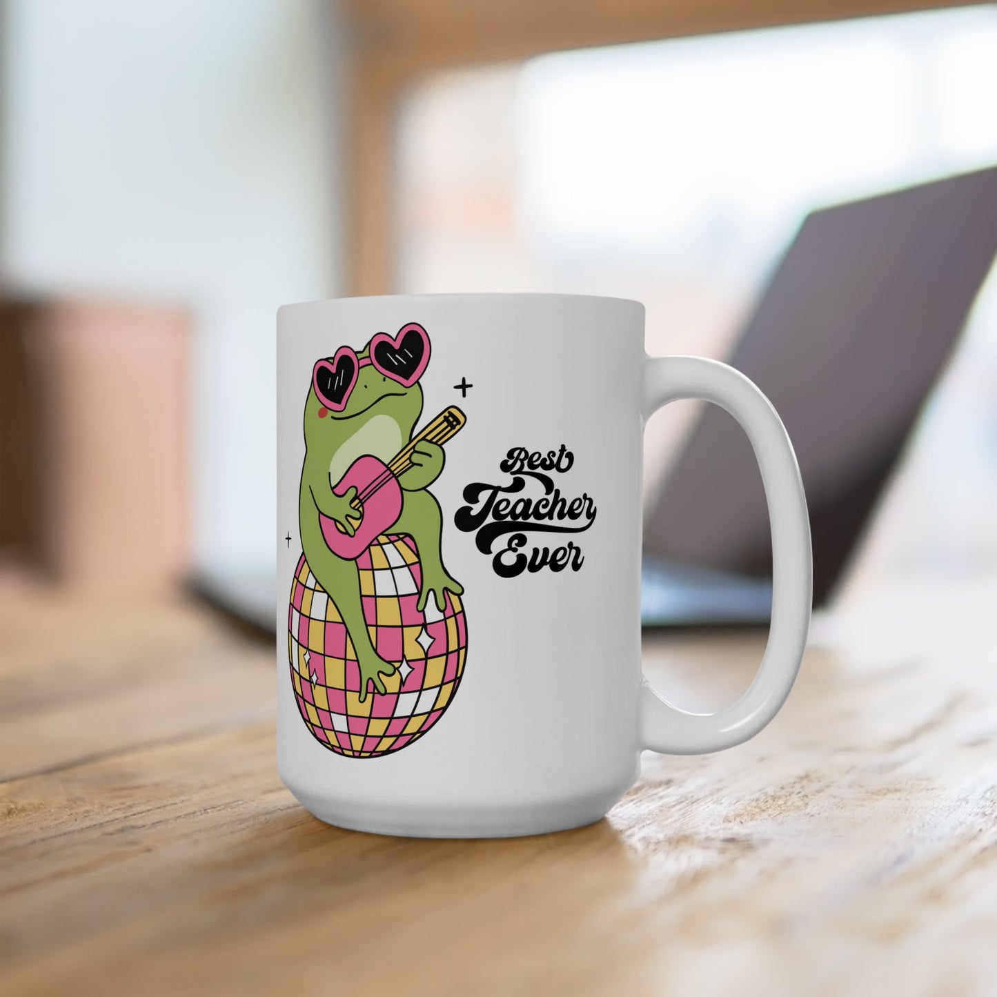 Disco Frog "Best Teacher Ever" Ceramic Coffee Cup (15oz)
