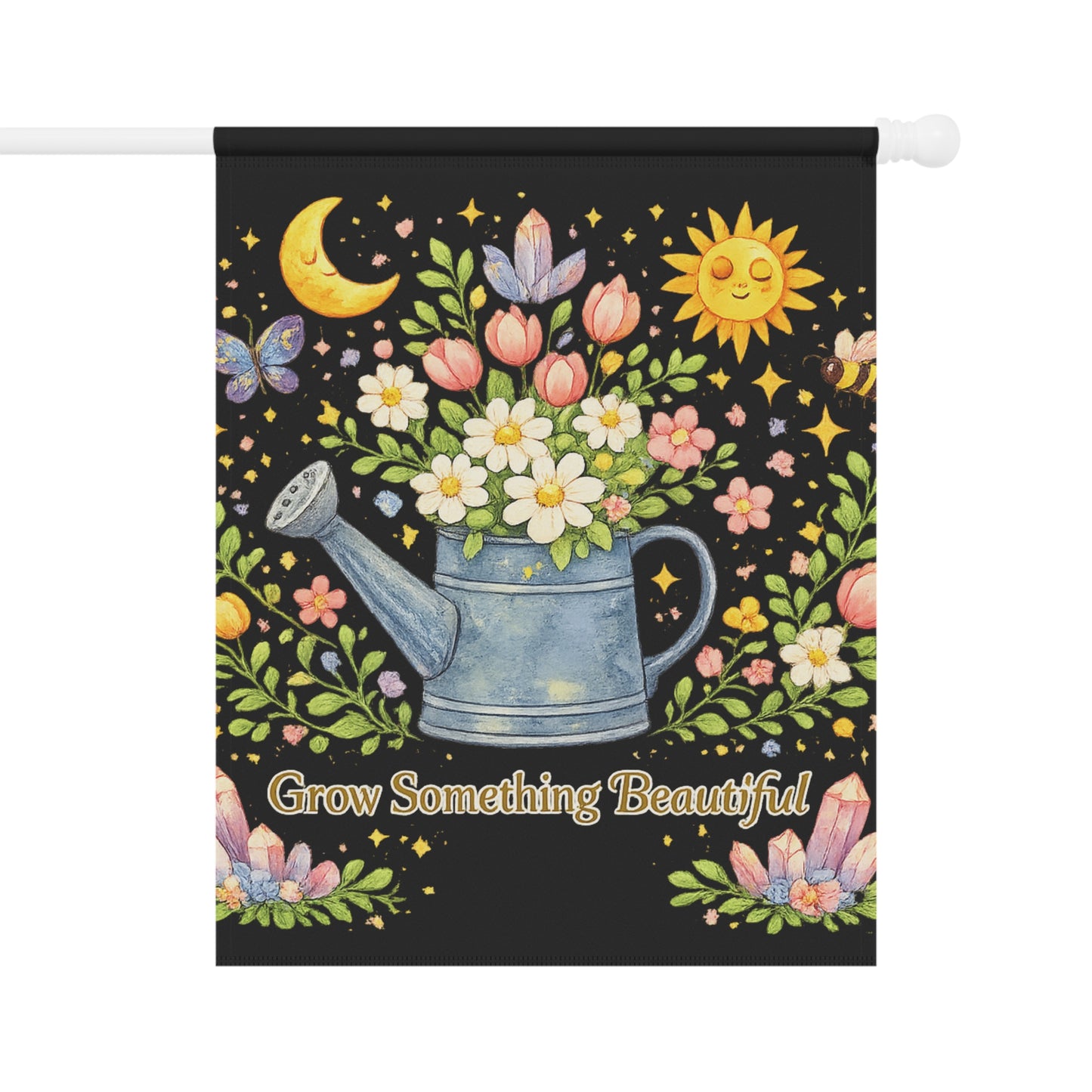 "Grow Something Beautiful" Watering Can Garden Flag/House Banner