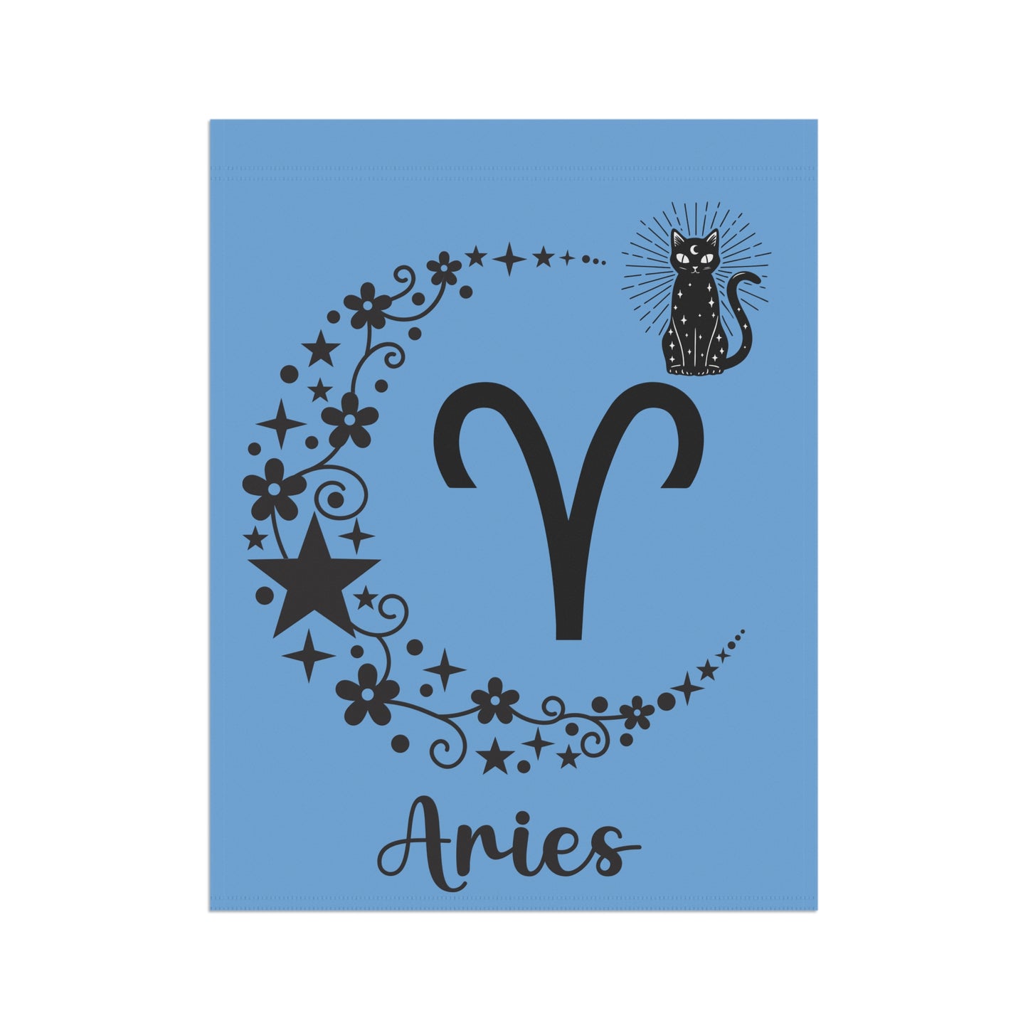 Aries Zodiac Garden Flag – Celestial Moon & Cat House Banner