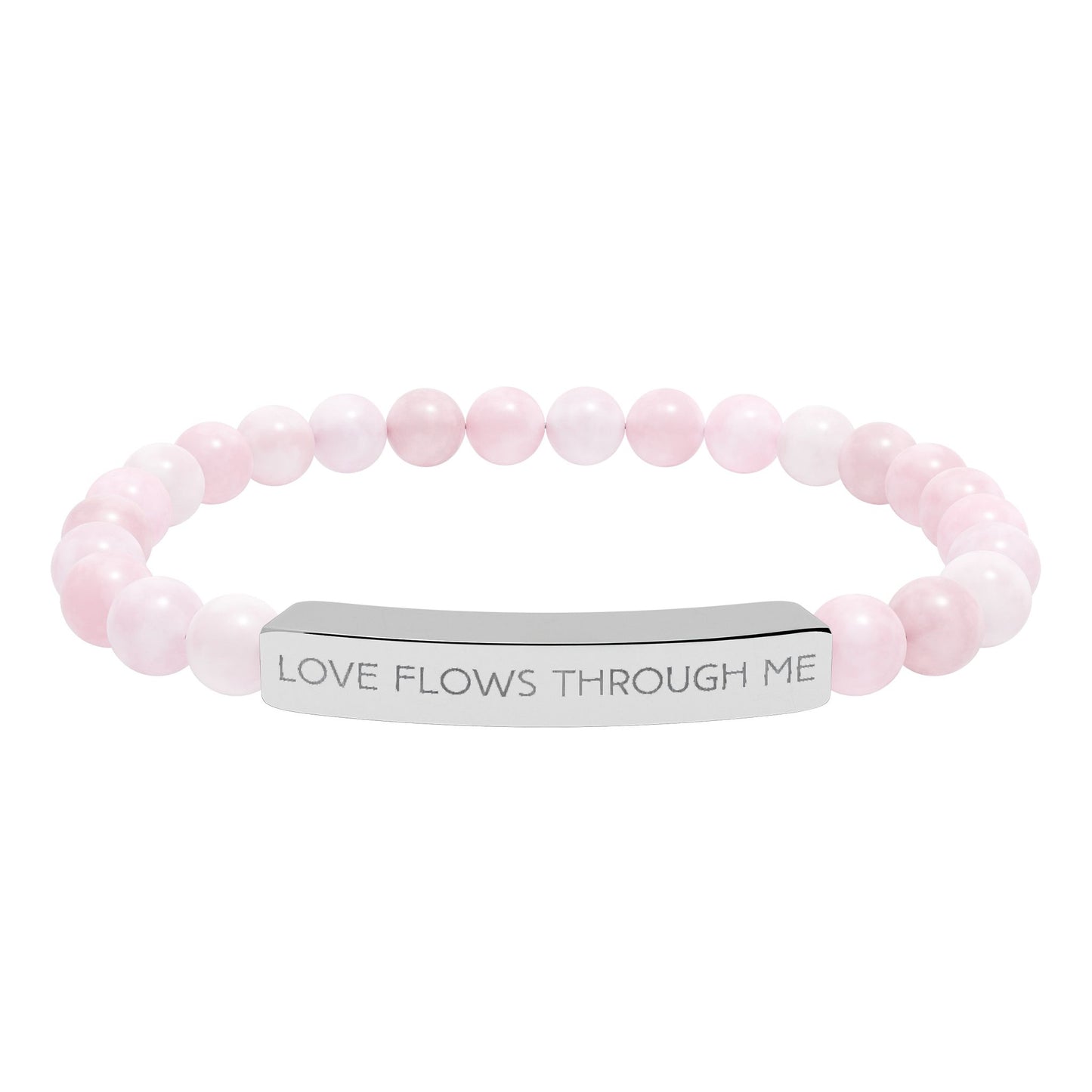 Engraved Natural Stone Stretch Bracelet — "Love Flows Through Me" | Graduation | Wedding | Valentines Gift