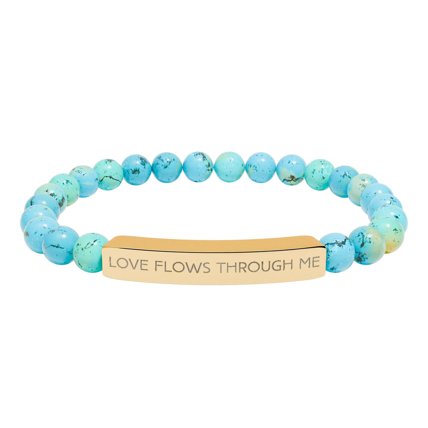 Engraved Natural Stone Stretch Bracelet — "Love Flows Through Me" | Graduation | Wedding | Valentines Gift