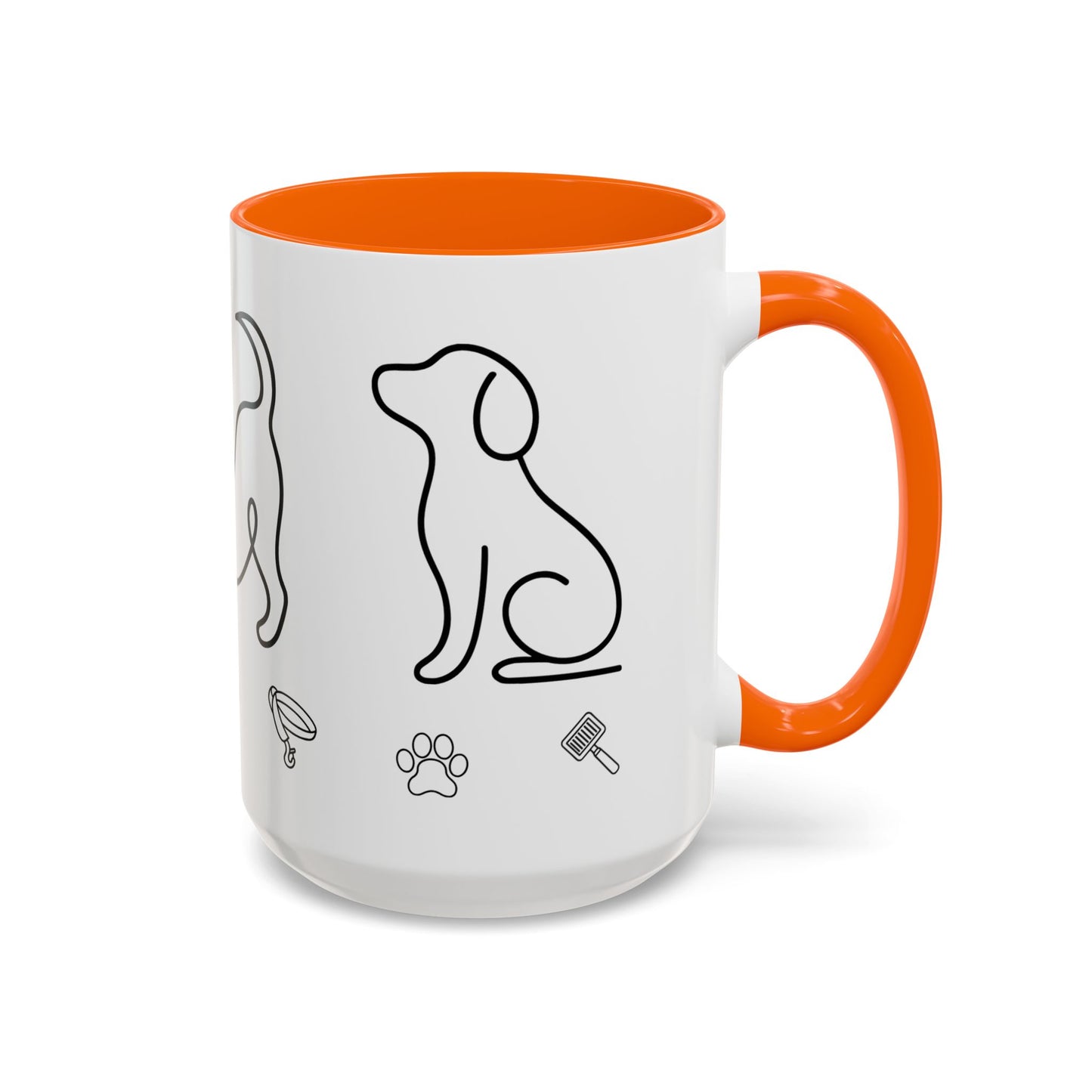 Dog Line Art Accent Coffee Mug — Minimal Paw & Pet Icons (11/15oz)