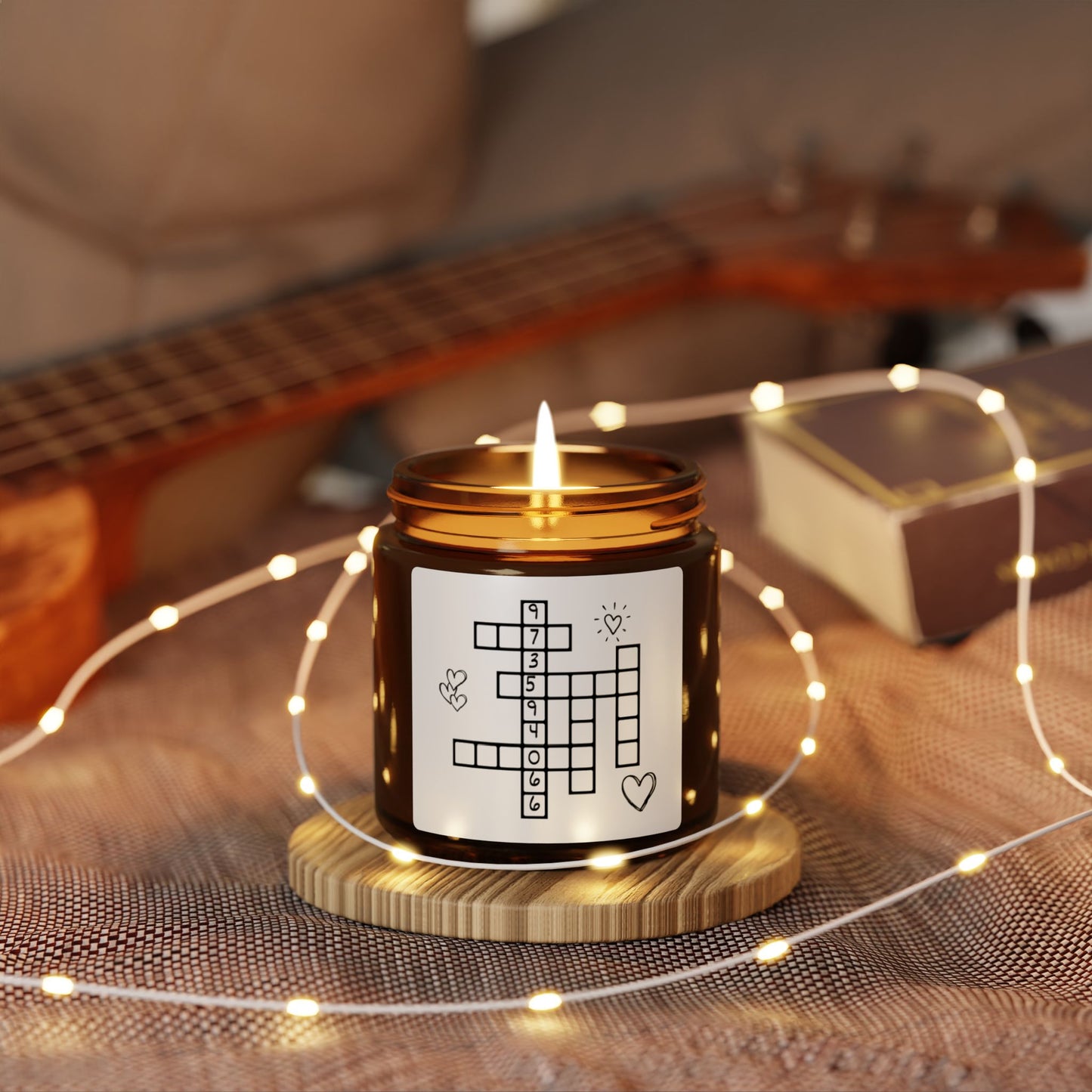 Grabovoi Coded for Soulmate/Romance Crossword Puzzle Soy Candle — Amber Jar