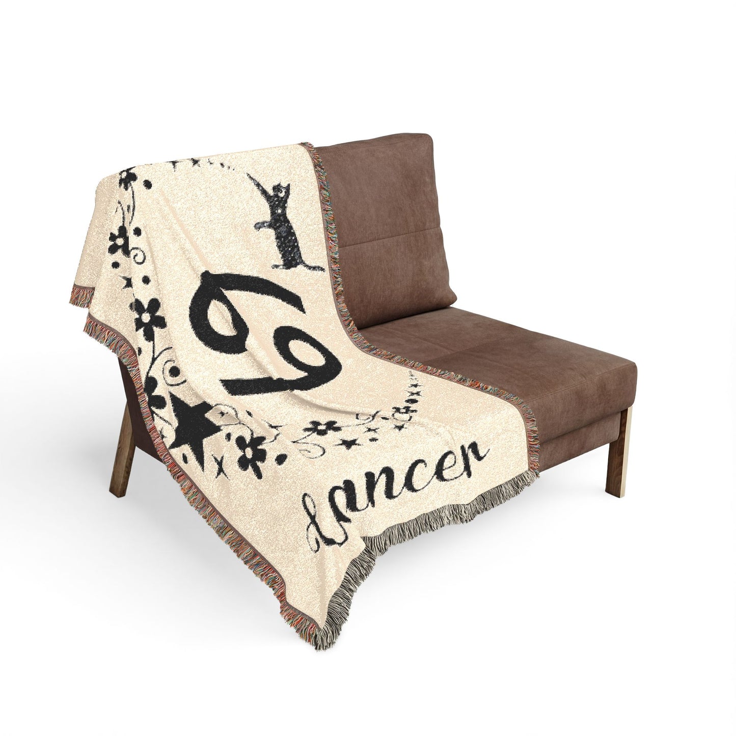 Cancer Zodiac Woven Blanket/Throw with Cat & Stars