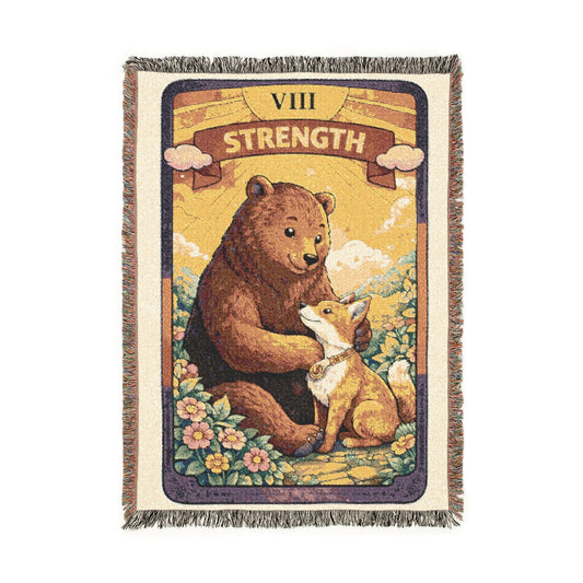 Strength Tarot Card (Bear) Woven Blanket/Tarot