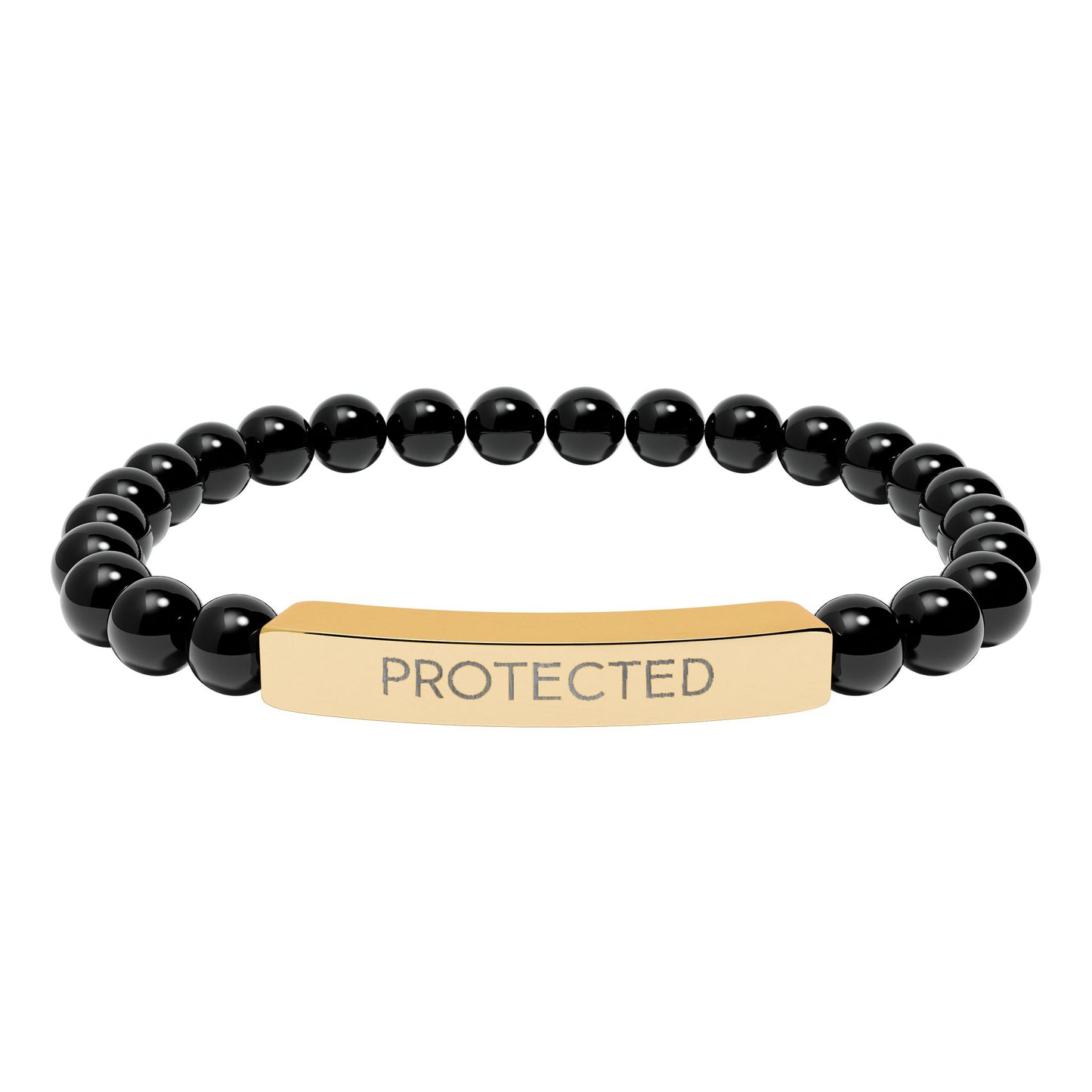 "Protected" Engraved Howlite or Onyx Stretch Stone Bracelet | Graduation Gift
