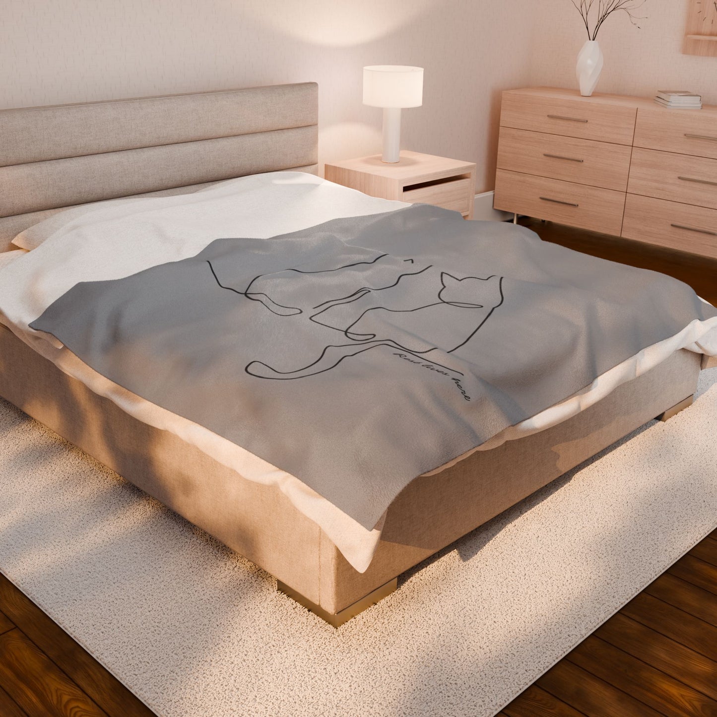 Velveteen Plush Blanket — Minimal Line Art Cat Throw for Cat Lovers