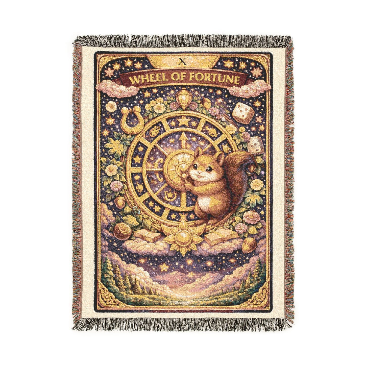 Wheel of Fortune Squirrel Tarot Card Woven Blanket/Throw - 100% Cotton