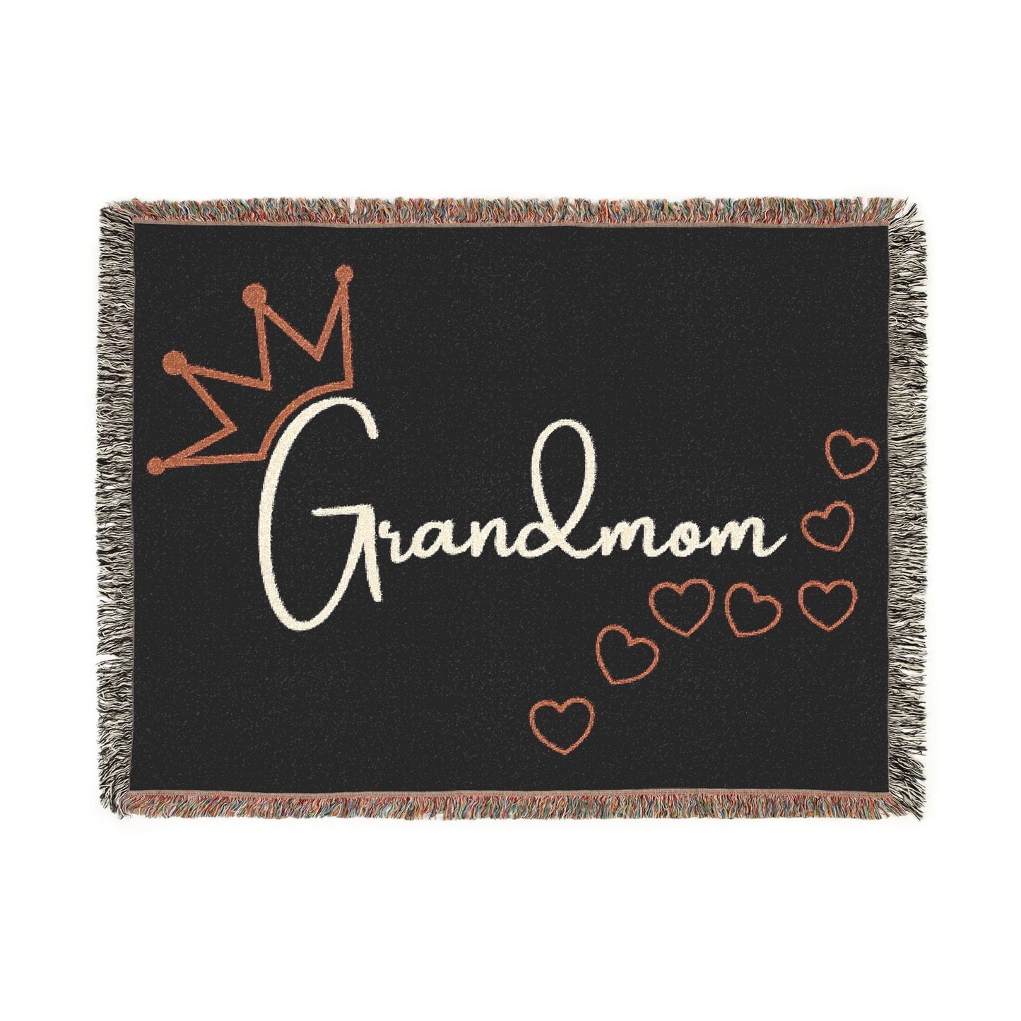 Grandmom Crown Woven Blanket/Throw with Hearts | Mother's Day Gift