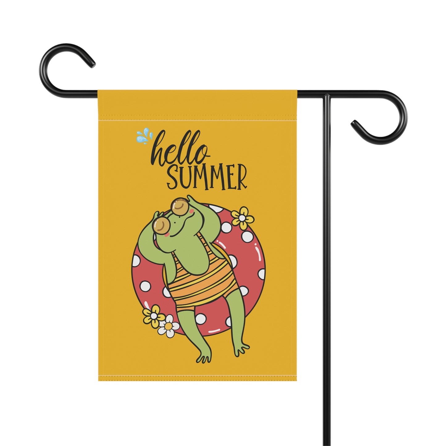 Hello Summer Garden Flag/Banner — Frog on Floatie