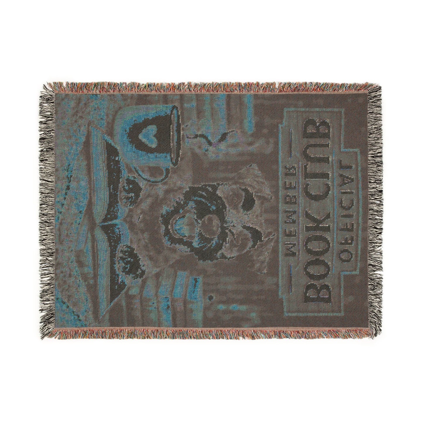 "Official Book Club Member" Cozy Reading Throw with Dog & Coffee Design
