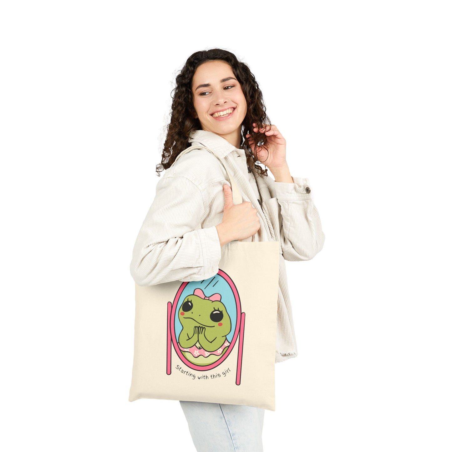 Cute Frog Mirror Cotton Tote Bag