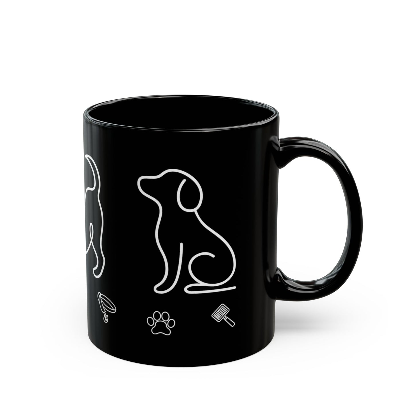 Black Dog Paw Print Mug — Neon Outline Pet Lover Coffee Cup (11oz, 15oz)