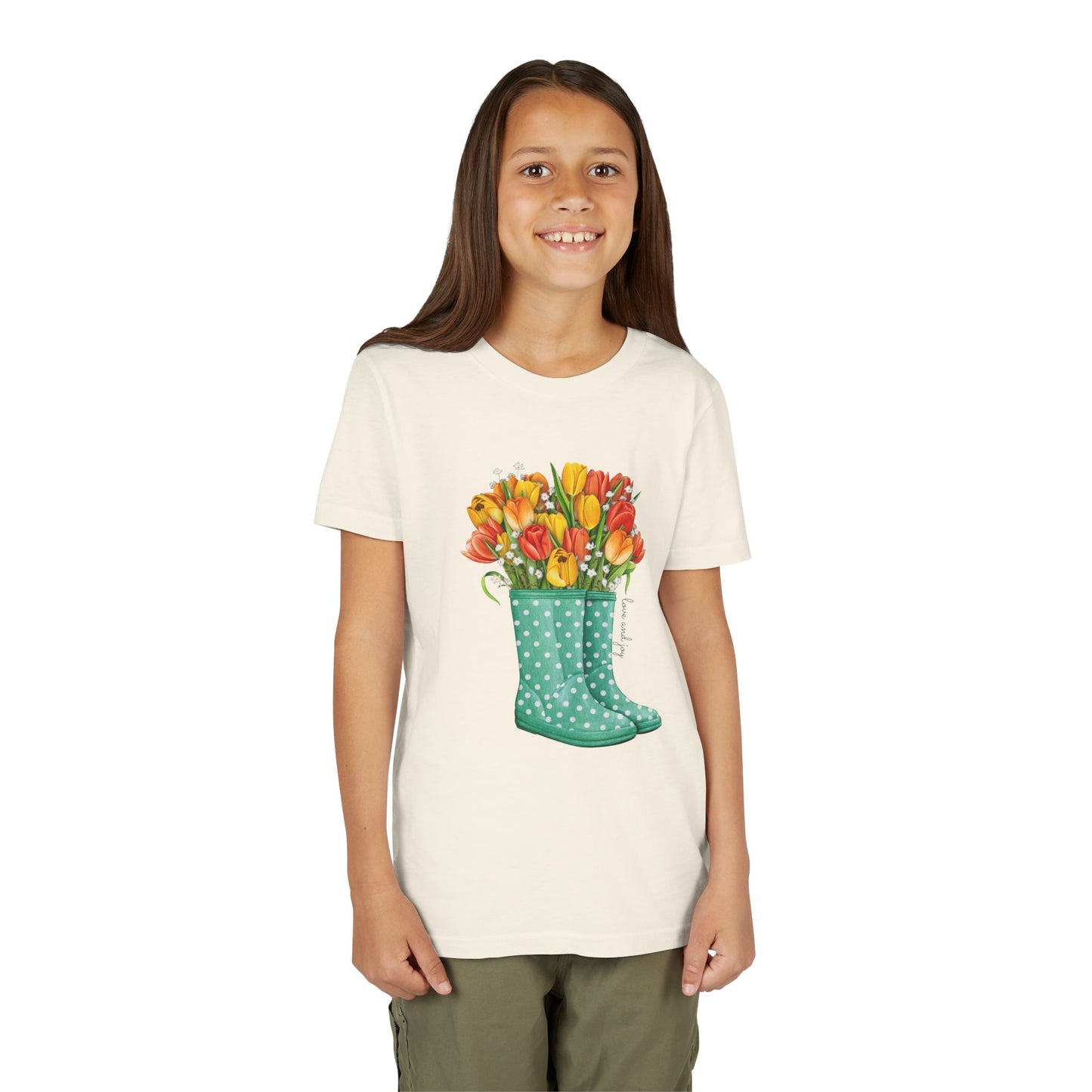 Polka Dot Rainboot Bouquet Graphic Youth T-Shirt