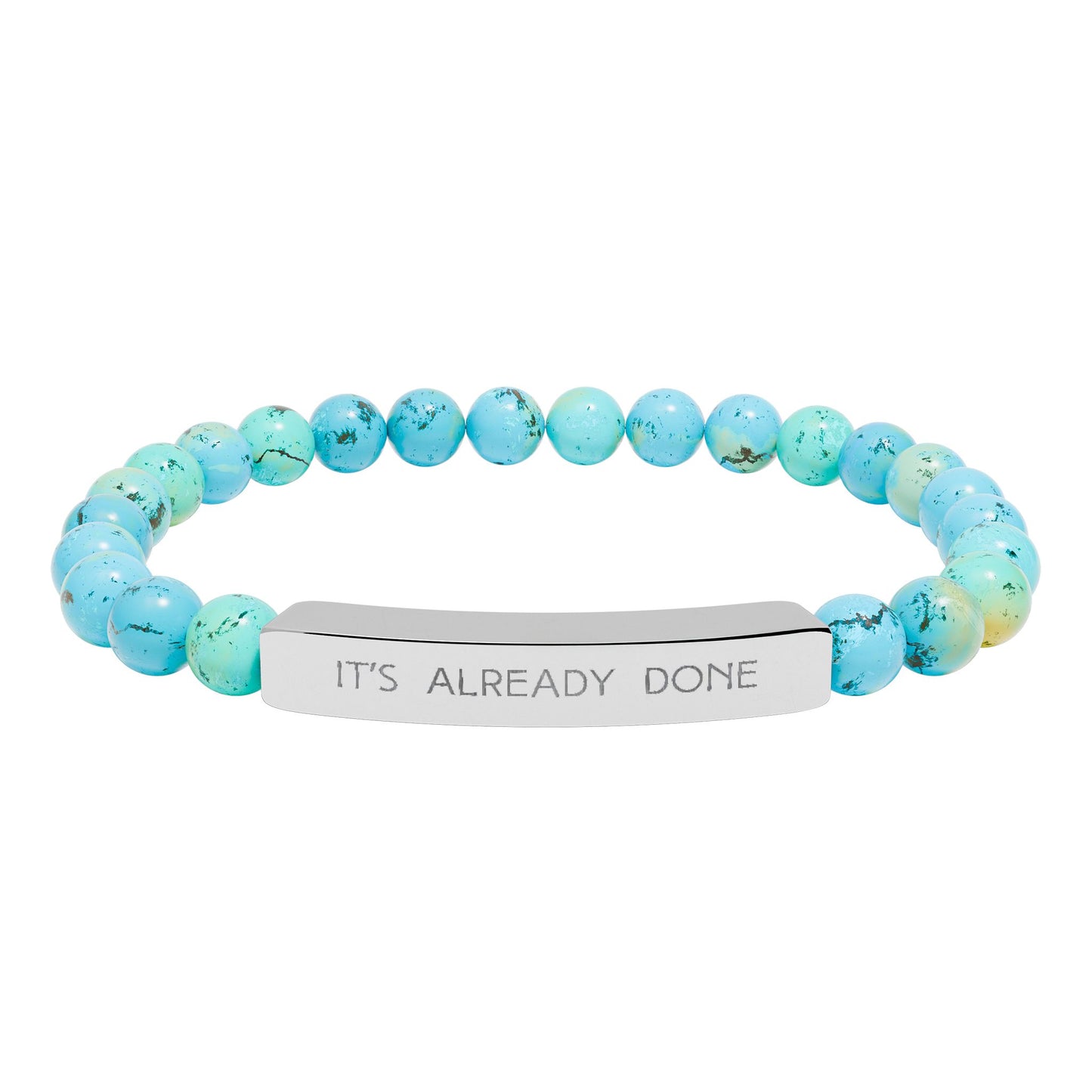 Engraved Natural Stone Bar Bracelet — “IT'S ALREADY DONE” Stretch Beaded Bracelet | Graduation | Promotion Gift