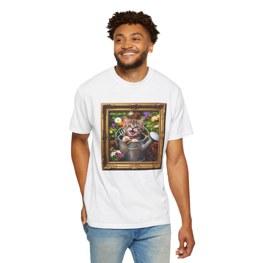 Framed Garden Cat in Watering Can Graphic T-Shirt