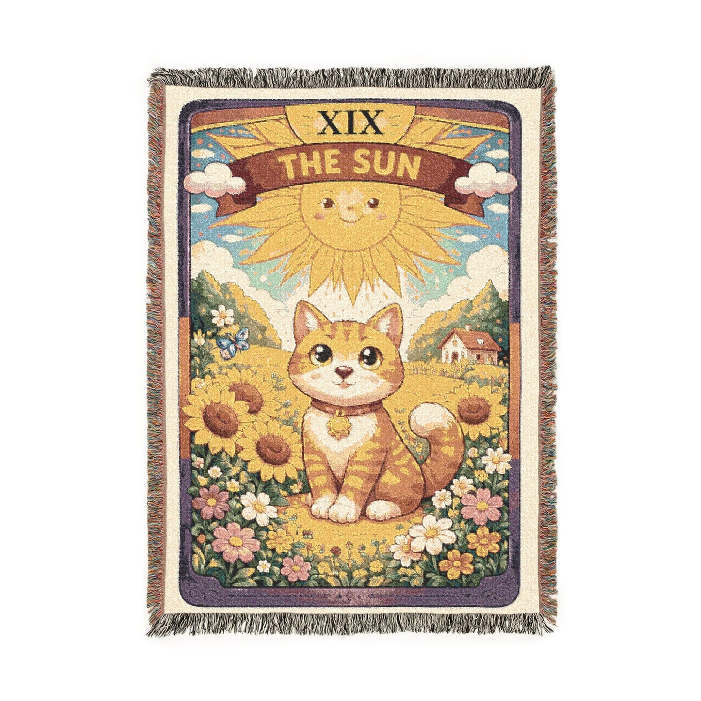 The Sun Tarot Card Cat Woven Blanket or Tapestry Throw