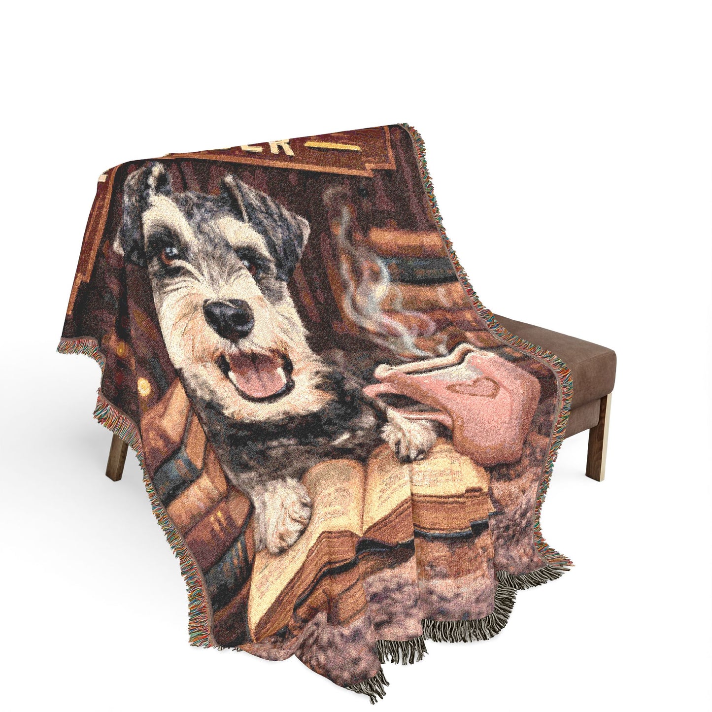 "Official Book Club Member" Cozy Reading Throw with Dog & Coffee Design