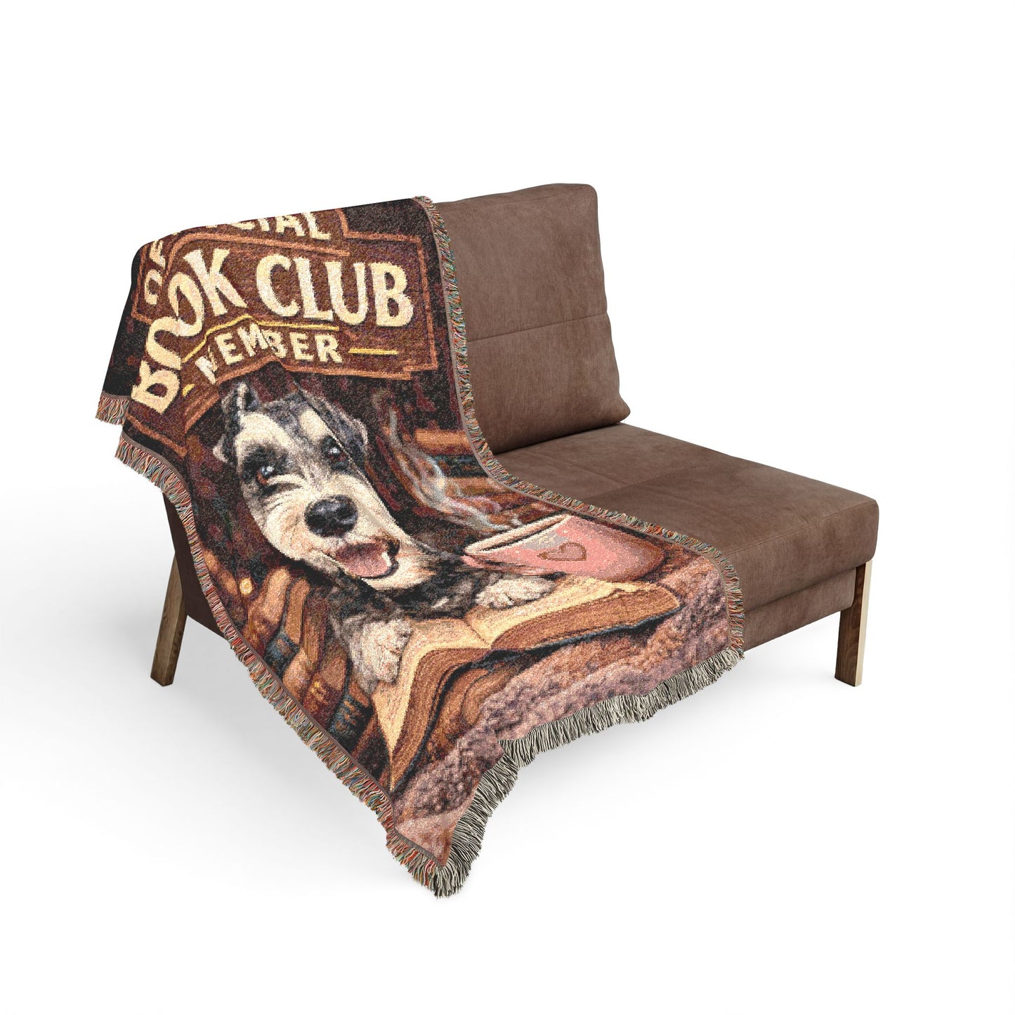 "Official Book Club Member" Cozy Reading Throw with Dog & Coffee Design
