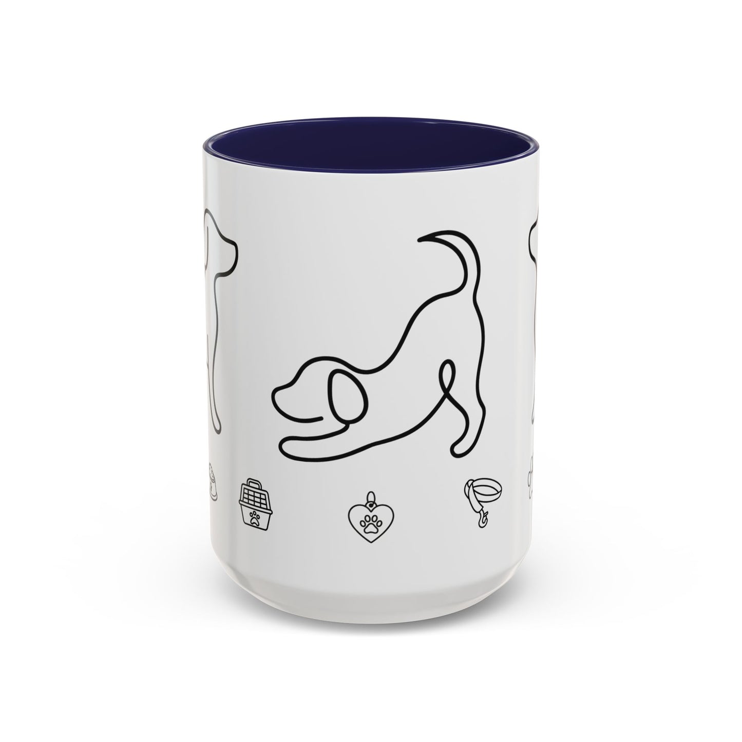 Dog Line Art Accent Coffee Mug — Minimal Paw & Pet Icons (11/15oz)