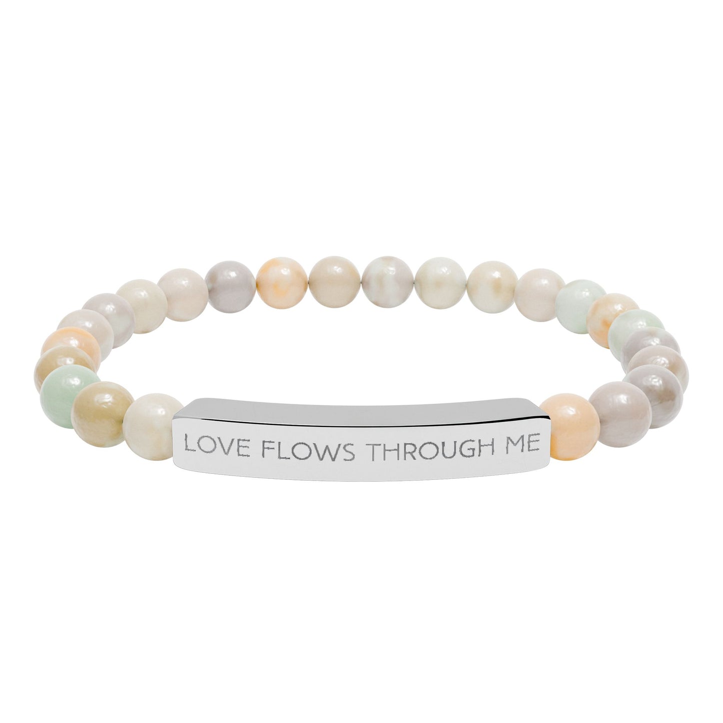 Engraved Natural Stone Stretch Bracelet — "Love Flows Through Me" | Graduation | Wedding | Valentines Gift